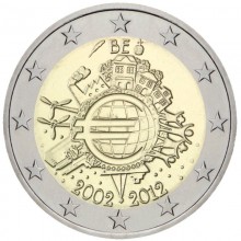 Belgija 2012 2 euro proginė moneta kortelėje - 10 metų eurui*TYE (BU)