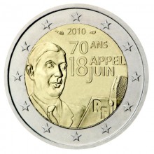 France 2010 2 euro coin - 70th Anniversary of the Appeal of June 18 by General de Gaulle
