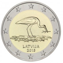 Latvija 2015 2 eurų proginė moneta - Juodasis gandras