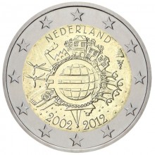 Nyderlandai 2012 2 eurų proginė moneta - 10 metų eurui (TYE)