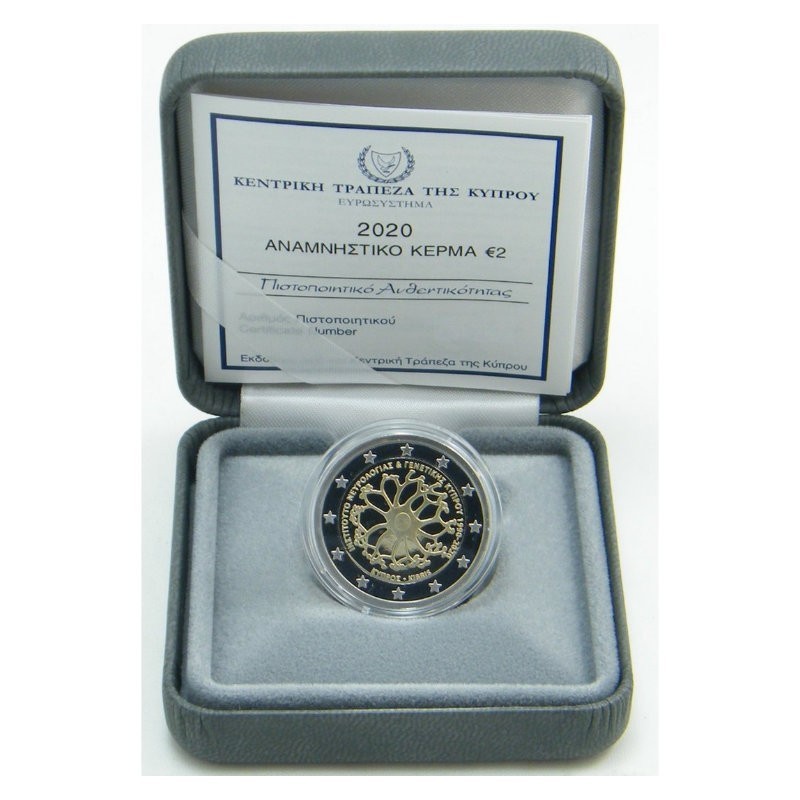 Cyprus 2020 2 euro proof coin in box- Cyprus Institute of Neurology and genetics