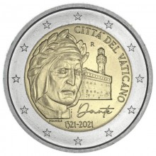 Vatikanas 2021 2 eurų moneta Dantė
