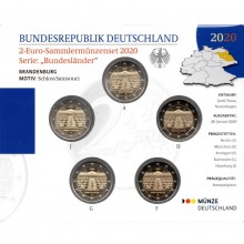 Germany 2020 2 euro coins in folder - Brandenburg-Sanssouci Palace in Potsdam A-D-F-G-J (BU)