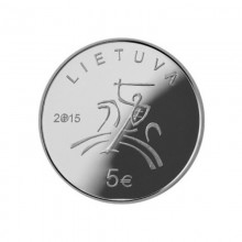 Lietuva 2015 5 eurų sidabrinė moneta Literatūra aversas
