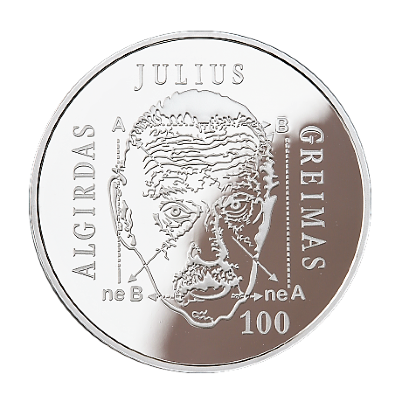 Lietuva 2017 20 eurų sidabrinė moneta Algirdas Julius Greimas reversas