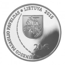 Lietuva 2015 20 eurų sidabrinė moneta Struvės geodezinis lankas reversas