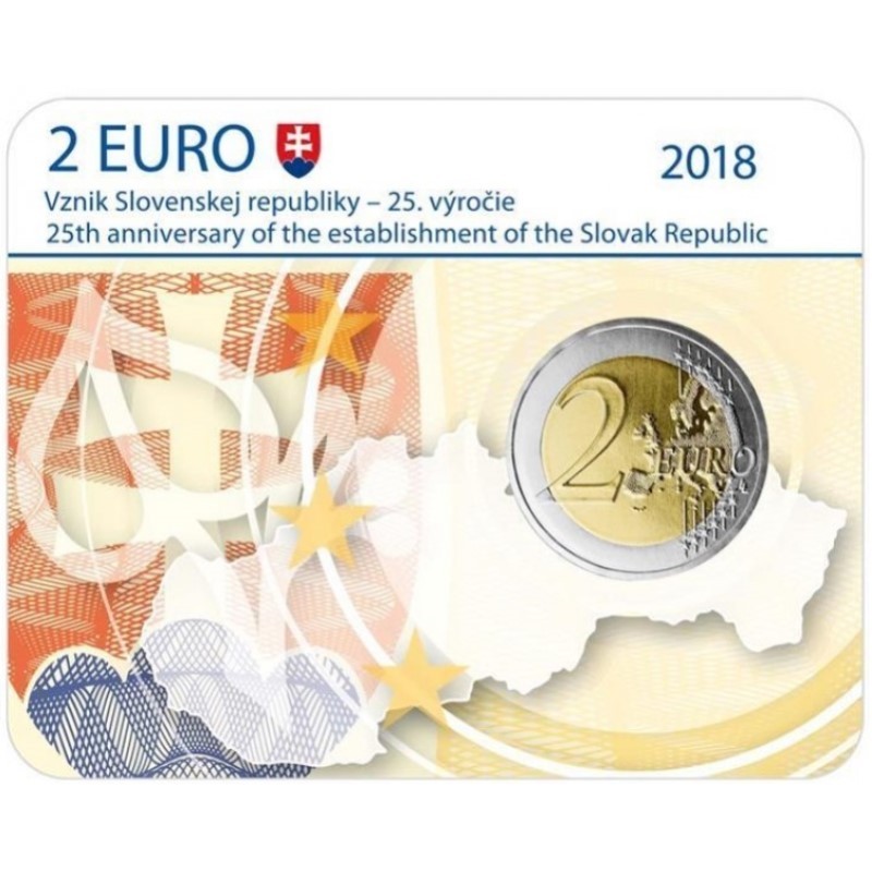 Slovakija 2018 2 eurų proginė moneta Slovakijos respublikos įkūrimo 25-metis kortelėje
