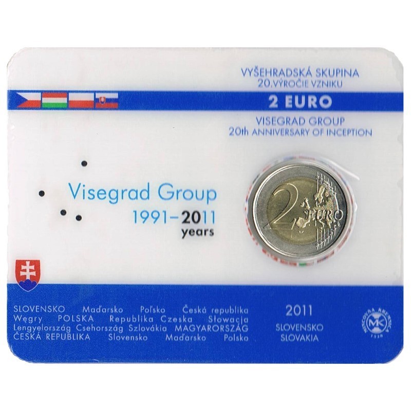 Slovakija 2011 2 eurų moneta Vyšegrado grupės 20-metis kortelėje
