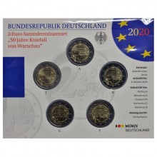 Germany 2020 2 euro coins - 50th anniversary of Willy Brandt’s Kniefall von Warschau A-D-F-G-J (BU)