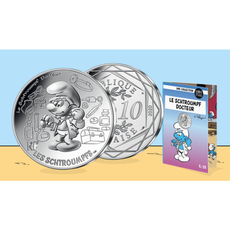 Prancūzija 2020 10 eurų sidabrinė moneta - Smurfas daktaras
