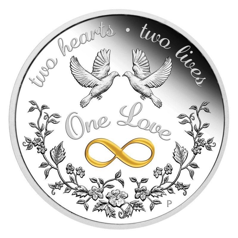 Australia 2021 1 dollar silver coin - Two hearts*Two lives - One love averse