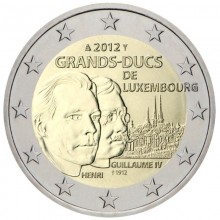 Liuksemburgas 2012 2 eurų proginė moneta- Didžiųjų kunigaikščių dinastija (Guillaume IV ir Henri)
