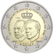 Liuksemburgas 2014 2 eurų proginė moneta - Didžiojo kunigaikščio Jean karūnavimo 50-metis
