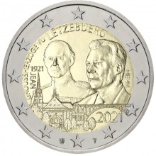 Liuksemburgas 2021 2 eurų proginė moneta- Didžiojo kunigaikščio Jeano gimimo 100-metis (reljefas)