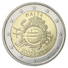 Malta 2012 2 eurų proginė moneta - 10 metų eurui (TYE)
