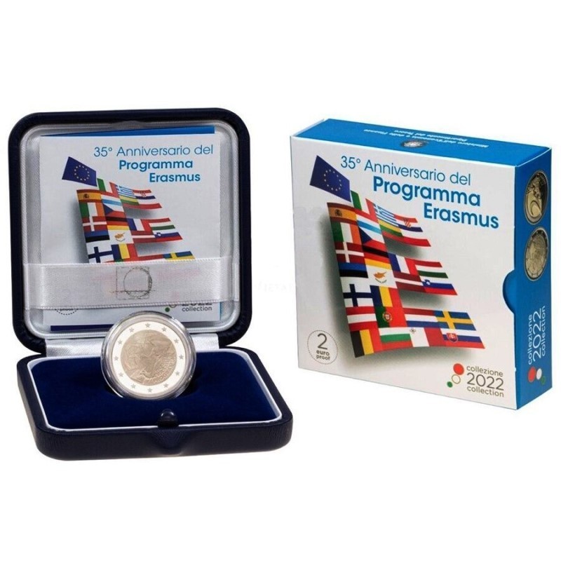 Italy 2022 2 euro proof coin Erasmus programme in box