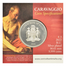 Malta 2022 3 euro colour coin in coincard Caravaggio-St. Jerome Writing