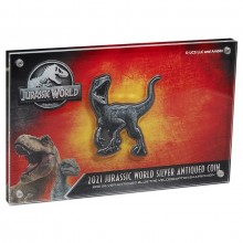 Niue 2021 5 dollars silver coloured coin Velociraptor in bank box