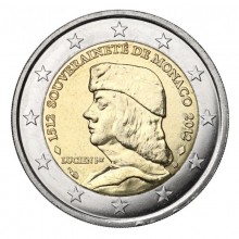 Monaco 2012 2 euro coin - 500th anniversary of the foundation of Monaco's Sovereignty by founder Lucien 1er Grimaldi