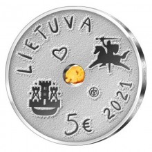 Lithuania 2021 5 euro silver coin with amber in box - Sea Festival (PROOF)