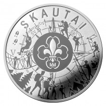Lietuva 2019 5 euro sidabrinė moneta dėžutėje - Skautams (PROOF)