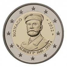 Monakas 2022 2 euro proginė moneta dėžutėje - Princas Albertas I (PROOF)