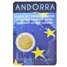 Andora 2022 2 euro proginė moneta kortelėje - 10 metų euro įvedimui (BU)