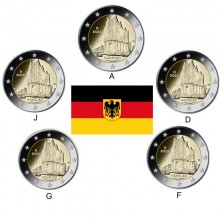 Vokietija 2023 2 eurų proginės monetos Hamburgas-Elbės filharmonija (A, D, F, G, J)