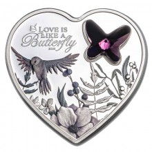Cook Islands 2023 5 dollars silver heart shaped colour coin - Love Is Like A Butterfly (PROOF)