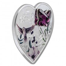 Kuko salos 2023 5 doleriai sidabrinė spalvota širdelės formos moneta su Swarovski kristalu - Meilė kaip drugelis (PROOF)