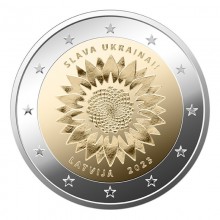 Latvija 2023 2 euro proginė moneta kortelėje - Saulėgrąža Ukrainai (BU)