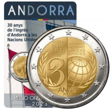 Andora 2023 2 euro proginė moneta kortelėje - 30 metų narystei Jungtinėse Tautose (BU)