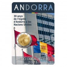 Andora 2023 2 euro proginė moneta kortelėje - 30 metų narystei Jungtinėse Tautose (BU)
