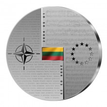 Lietuva 2024 20 euro sidabrinė spalvota moneta dėžutėje - Lietuvos narystė NATO ir ES (PROOF)