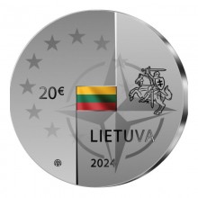Lietuva 2024 20 euro sidabrinė spalvota moneta dėžutėje - Lietuvos narystė NATO ir ES (PROOF)