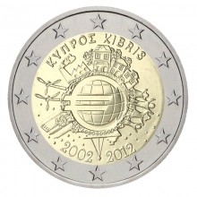 Kipras 2012 2 euro proginė moneta - 10 metų eurui (TYE)